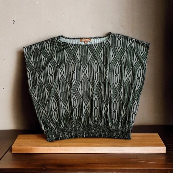 Ellen Tracy Blouse Ellen tracy green multicolors stamps top blouse size Large - Picture 8 of 16